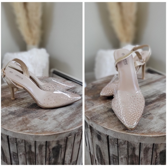 Gold rhinestone gem clear high heels retro - Picture 2 of 7